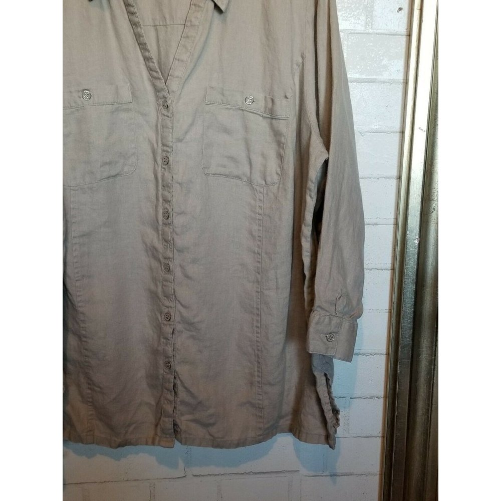 Jm Collection Womans Plus 100% Linen Button Down - image 3